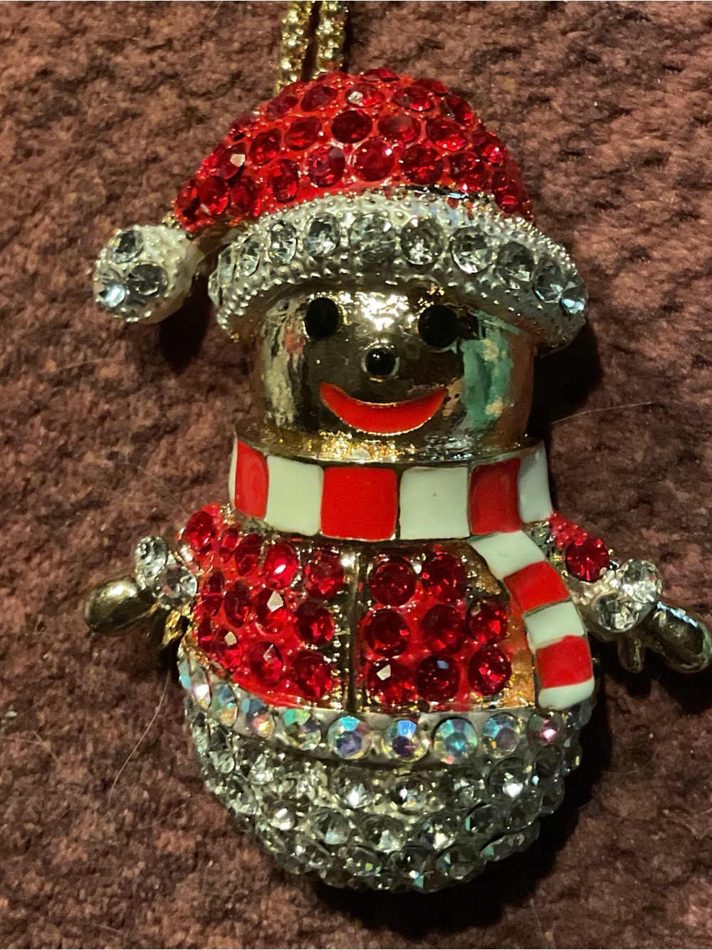 Betsey Johnson Red and White Crystal Snowman Necklace